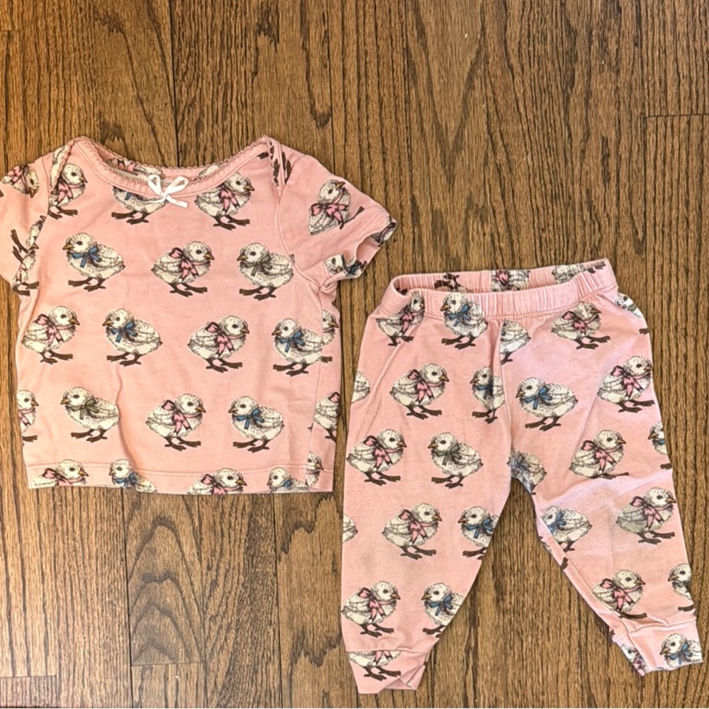 Pink Chicken Easter Chick Print Pajama Set Soft Sleepwear 6-12 months